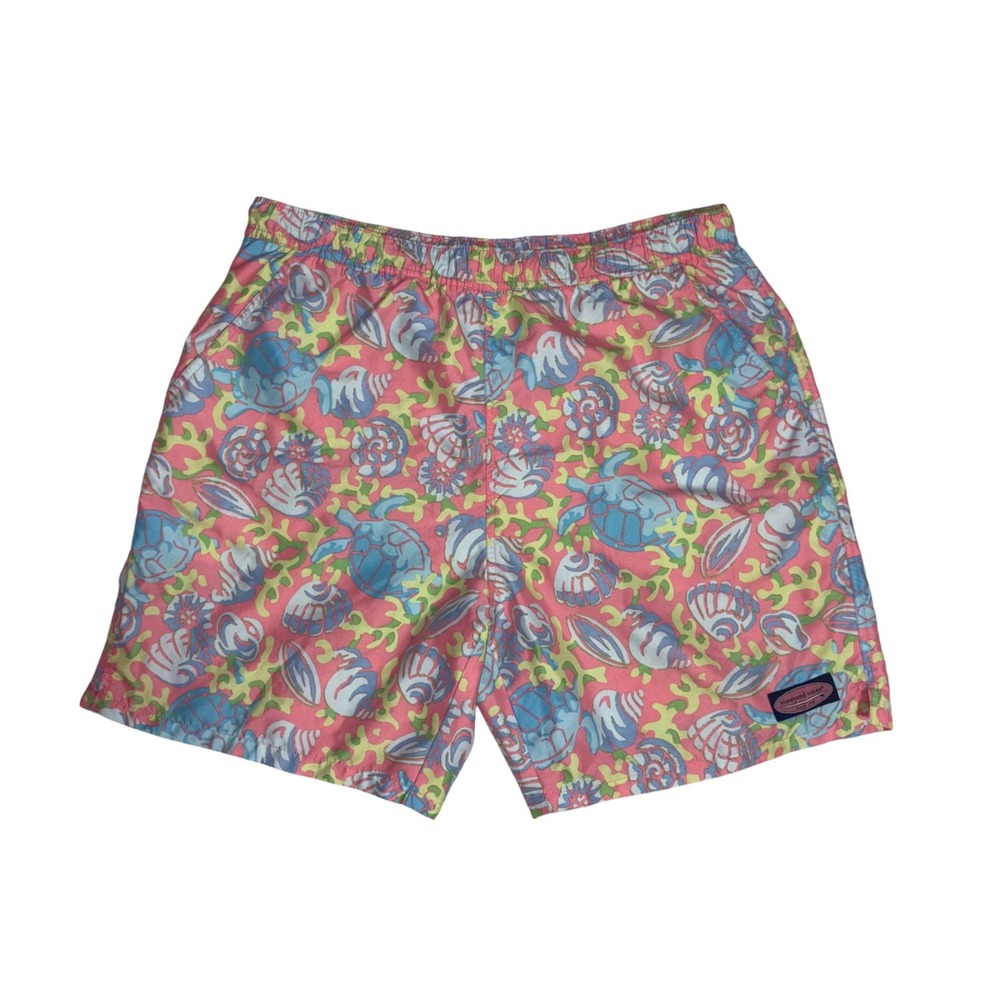 VINEYARD VINES Chappy Swim Trunks Mens M Pink Sea Turtle Shell 7" 1M0278